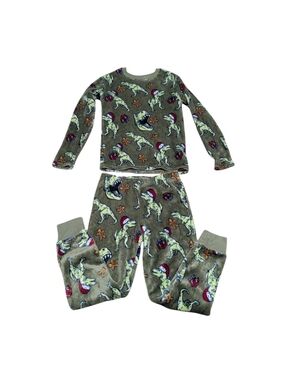 Christmas Dinosaur Cat & Jack Green Holiday Fleece Pajamas (Boys Large (10/12))